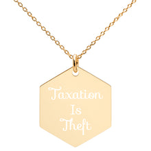 Load image into Gallery viewer, Taxation Is Theft Silver Hexagon Necklace