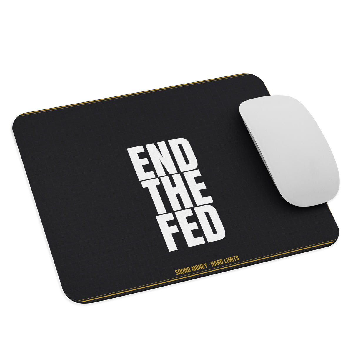 End the Fed mouse pad — desk mockup