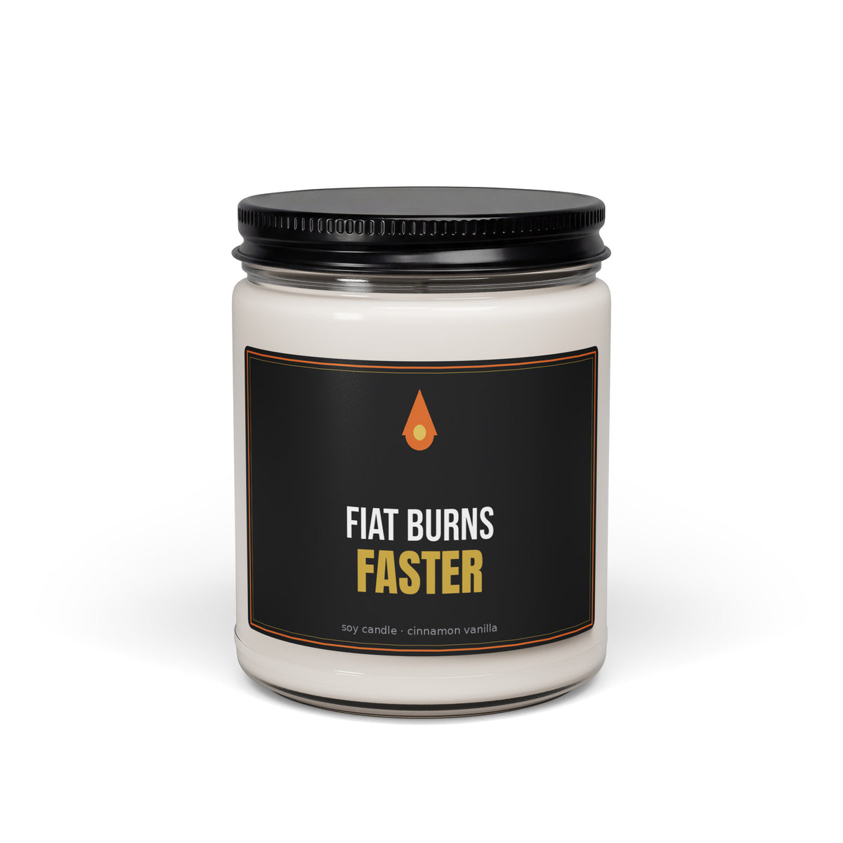 Fiat Burns Faster soy candle — jar mockup