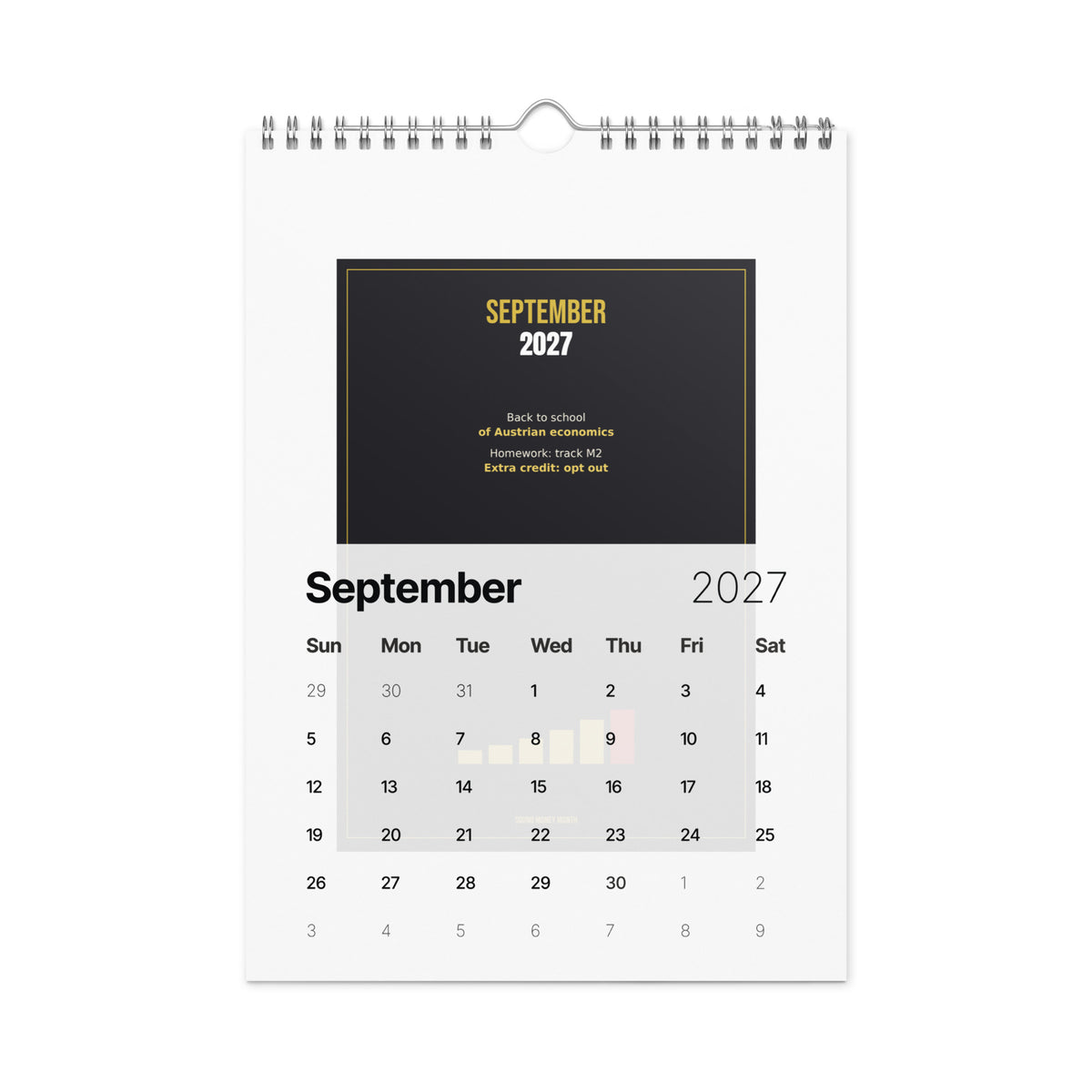 2027 Inflation Tracker wall calendar — month panel