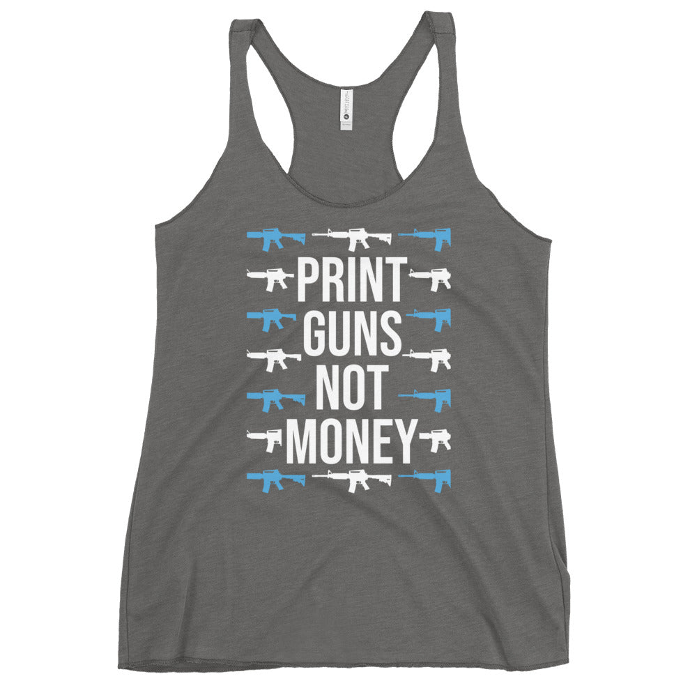 Print Guns, Not Money Women's Racerback Tank