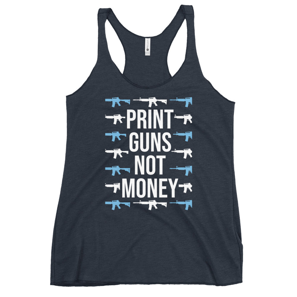 Print Guns, Not Money Women's Racerback Tank