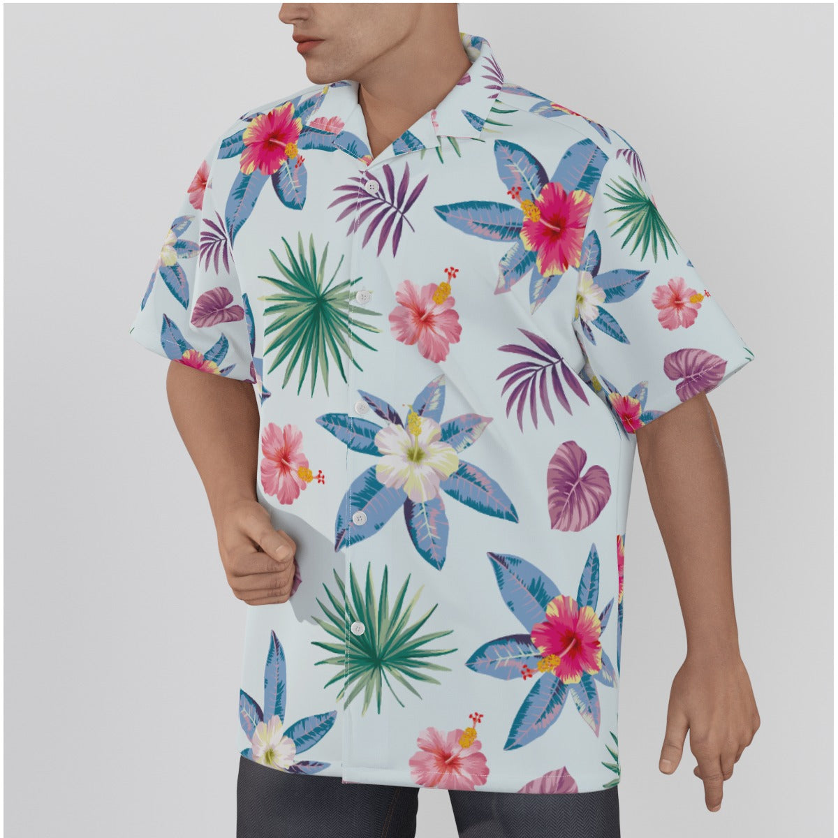 All-Over Print Men's Hawaiian Shirt With Button Closure
