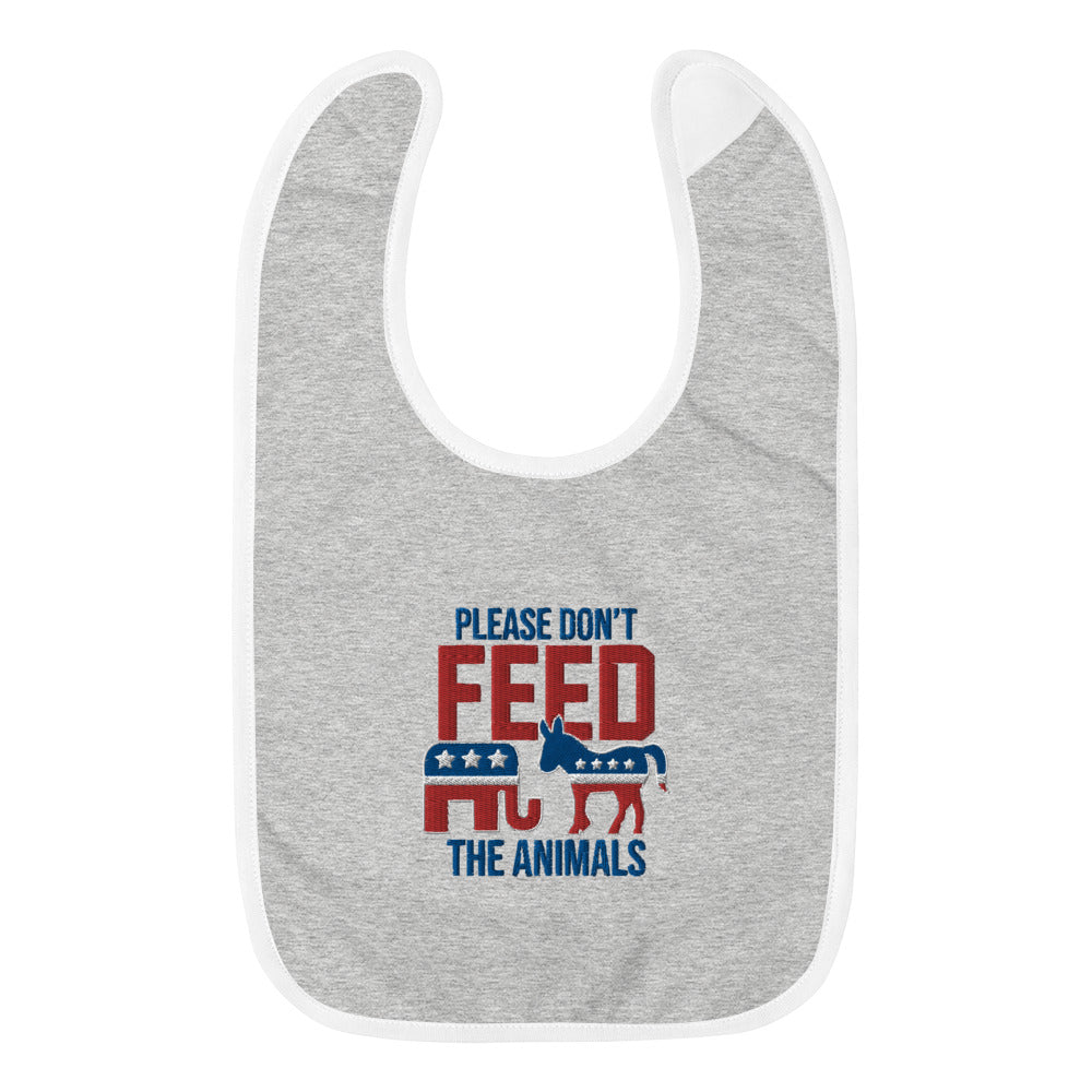 Please Don't Feed The Animals Embroidered Baby Bib