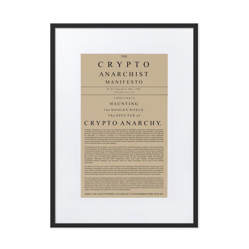 The Crypto Anarchist Manifesto Framed Matte Poster – Agora Threads